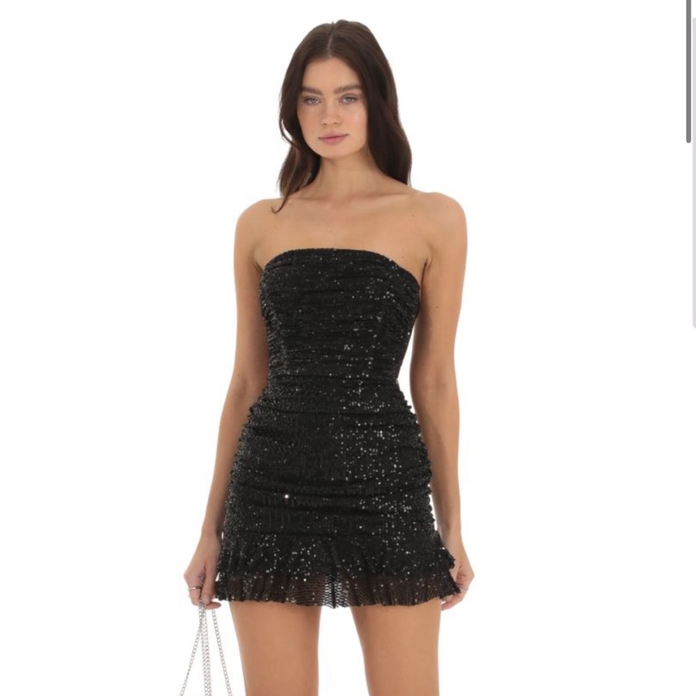 Rosemary Sequin Ruched Bodycon Dress in Black